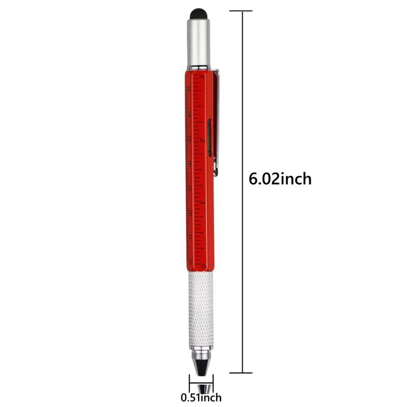 DUNBONG Metal Multi tool Pen 6-in-1 Stylus Pen - With Screwdriver, Ballpoint Pen Black ink, Stylus pen, Level and Ruler, 1-Count (Red) - Image 2